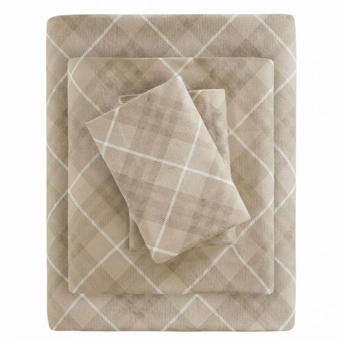 True North Cozy Flannel Cotton Sheet Set King Tan Plaid