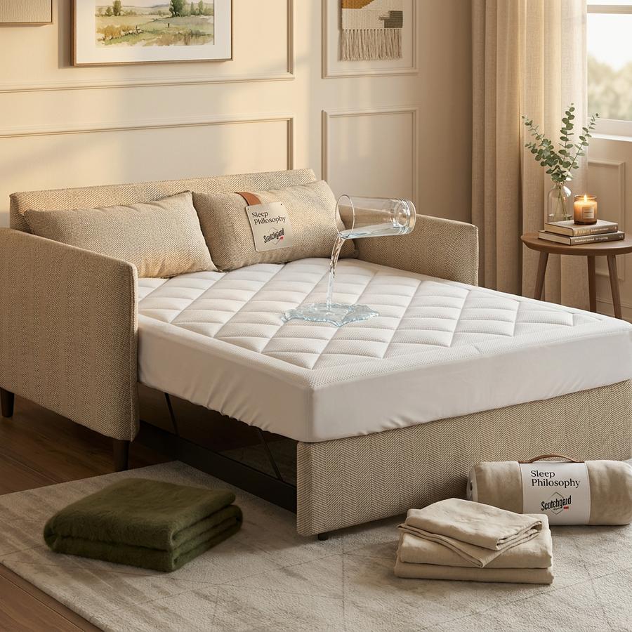 Waterproof Sofa Bed Mattress Protector on a sleeper sofa in a living room