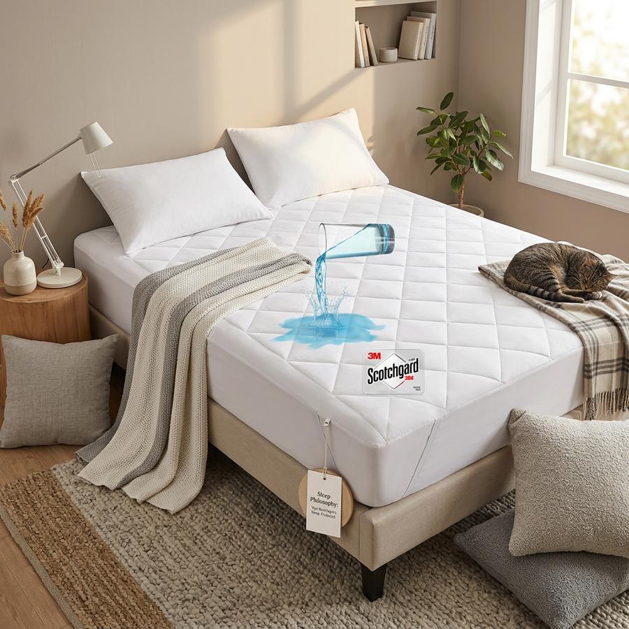 Deep Pocket Waterproof Mattress Protector on a thick queen mattress